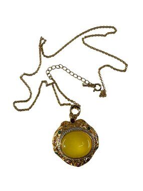 18KGP Yellow Agate Open Perfume Sachet Locket Pendant Necklace 16+2" 14.36g